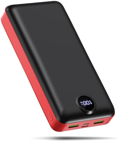 PDBEST Power Bank 50000mAh Ricarica Rapida, Powerbank 22,5W Alta Capacità, Caricatore Portatile a Ricarica Rapida, USB-C, 3 Uscite e 2 Ingressi, Display LED, Compatibile con iPhone, Android Red