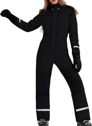 Duohropke Traje de nieve para mujer y hombre, con forro cálido, mono de esquí, de una pieza, impermeable, resistente al viento, mono de nieve, para exteriores, conjuntos de esquí, monocolor, con