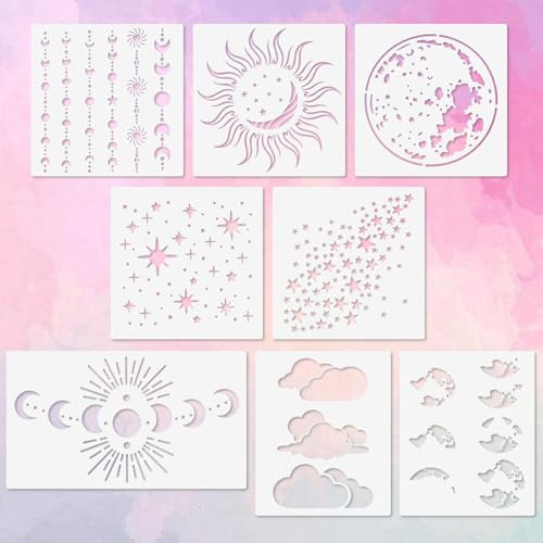 9 Stück Sonne Mond Sterne Schablone,Wolken Malschablonen,Wiederverwendbare Sternschablonen,Schablonen Vorlagen für DIYHeimdekoration