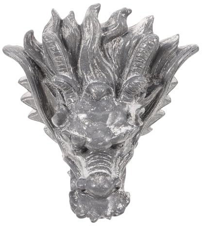 Uonlytech Fontaine Murale Extérieure en Résine Grise 23x22x28 Cm Sortie d'eau Tête de Dragon Décorative Robinet de Fontaine Jardin pour Villa et Patio Intérieur et Extérieure