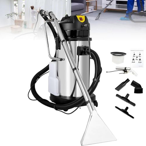 Qiang Extractor Comercial para Alfombras, Aspiradora Industrial Seco Húmedo, 6 Accesorios Completos, Acero Inoxidable, Portátil para Limpieza de Alfombras, Sofás y Cortinas 40L