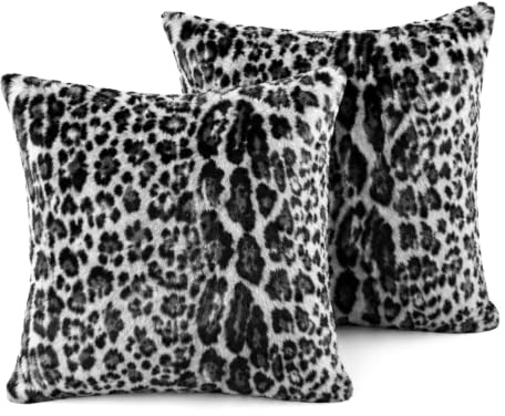 Calkkrer 2 Stück Kissenbezüge Aus Dichtem Kunstkaninchenfell, Super Weich Fuzzy Zierkissenbezug, Leopardenmuster Schwarzgrau, Dekokissen Für Sofa, Schlafzimmer,45x45cm