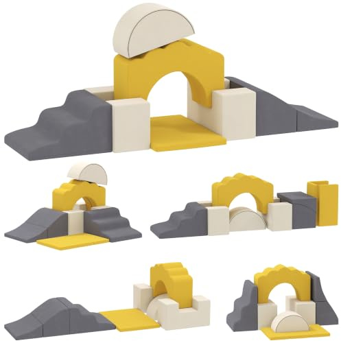 AIYAPLAY Parcours Motricité Bébé Modulable 7 Pièces 6 Mois à 3 Ans Jaune | Blocs Mousse Éducatifs, Housse Lavable en Velours, Base Antidérapante, Jeu Motricité Intérieure