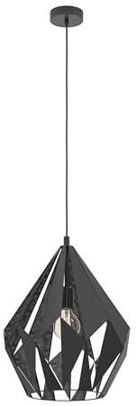 EGLO Pendellampe Carlton 1, 1 flammige Vintage Pendelleuchte | Retro Hängelampe aus Stahl, Farbe: Schwarz, silber, Fassung: E27, Ø 38,5 cm