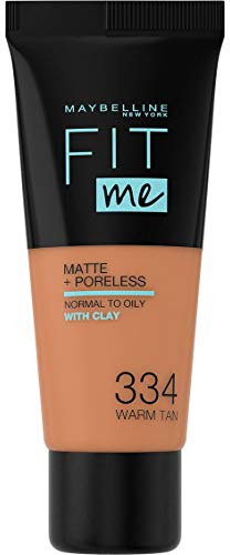 MAYBELLINE New York Fit me Matte und Poreless Make-up, Nr. 334 Warm Tan, 30 ml
