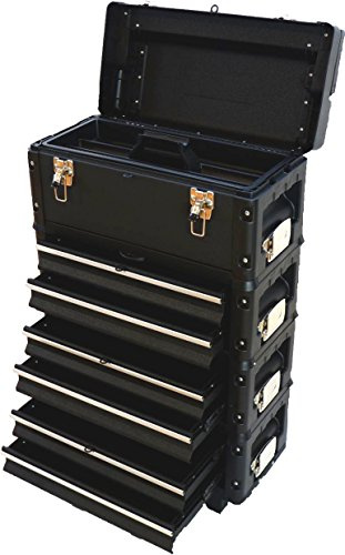 Metall Werkzeugtrolley XXL Serie 305B mit Schubladenverriegelung und Schloss von AS-S, Farbe:Schwarz-6L+oBox