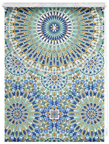 Lichtblick Klemmfix Verdunklungs-Rollo mit Motiv, ohne Bohren, Blickdicht, Seitenzugrollo, Made in Germany, Orientalische Muster - Blau Grün 80 cm x 150 cm (B x L)