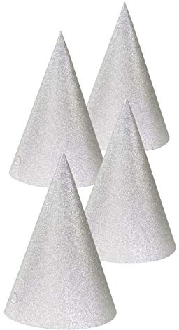 Folat Silberfarbene Glitter Partyhüte 16 Cm - 4 Stück, Silber