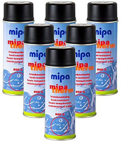 6x MIPA Mipatherm Schwarz Thermolack Ofenlack hitzebeständig bis 800°C 400 ml