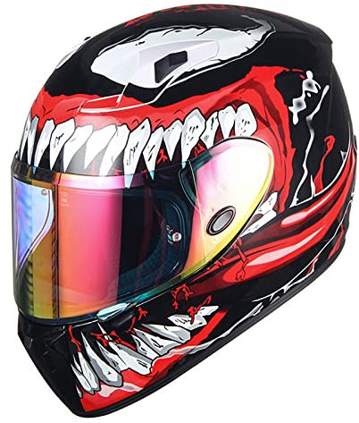 BaoFuStore Integral Motorradhelm Für Damen, Motorrad Street Bike Helm Mit Hochklappbarer Sonnenblende, Herren Motocross Moped Racing Helm Mit Bluetooth Space DOT/ECE Approved,Venom c,M