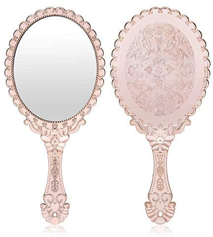 xingzhi Retro-Handspiegel, kleiner niedlicher Handspiegel, dekorativer Spiegel, geeignet für Mädchen, Make-up, geprägte Blume, tragbarer antiker Reise-Make-up-Spiegel (Roségold)