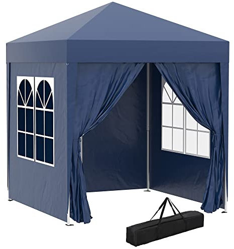 Outsunny Carpa Plegable Pop-up Gazebo 2x2 m Cenador Plegable con 4 Paredes Laterales Anti-UV y Bolsa de Transporte para Camping Fiestas Azul