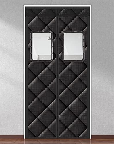 Liveinu Isolant Thermique Isolation Porte Avec Fenêtre Magnétique Moustiquaire Rideau De Porte Isolant Coton Rideau d'occultation Coupe-vent Imperméable Isolation Phonique 110x200cm Noir