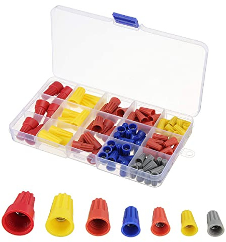 102PCS Electrical Wire Connector Cap Screw Terminals Twist Electrical Nut Spring Cap Assortment Kit Set P1~P6