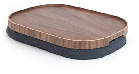 bosign. Knietablett Laptray mit Sitzsack-Kissen für Laptop, Frühstück. Rutschfestes Tablett. Abnehmbarer und waschbarer Kissenbezug. Natürliches Walnussholz. Graues Kissen. Größe (47 x 34 x 6,5 cm)