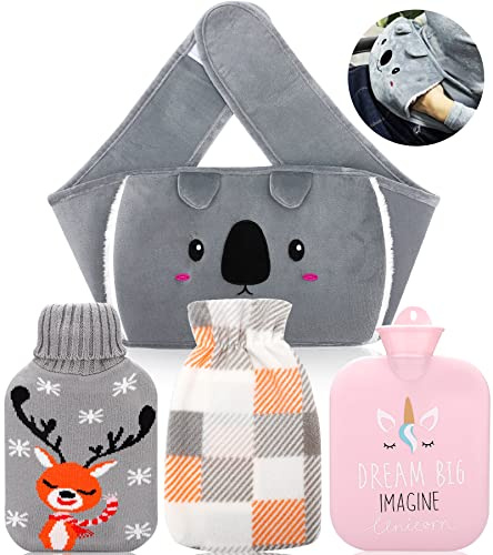 Amzeeniu Bolsa de Agua Caliente,3 en 1 Goma Agua Caliente Bolsa Hot Water Bottle,Botella de Caliente a Prueba de Fugas y Duradera para Adultos Niños Alivio del Dolor en La Espalda