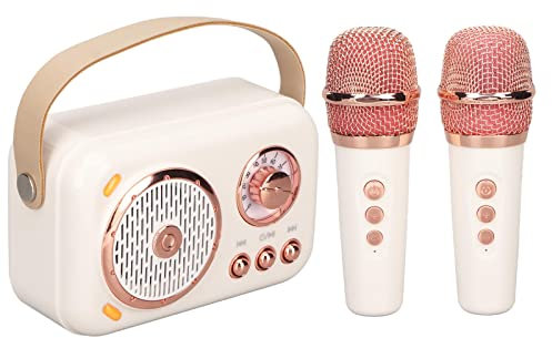 Karaoke Machine with Two Wireless Microphones, Portable Bluetooth PA Speaker, Enhanced Bass 6 Modes, Mini Cute Home Karaoke for Kids and Adults, Gift for Kids