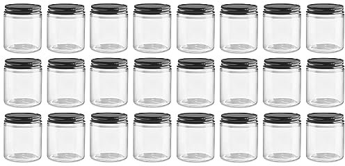 North Mountain Supply 4 Ounce Clear Glass Straight Sided Mason Canning Jars - with 58mm Black Metal Lids - Case of 24