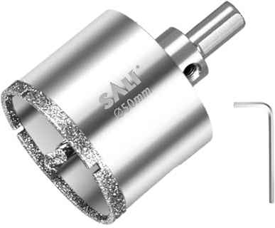 SALI 50 mm Diamantbohrer Diamant Lochsäge mit Zentrierbohrer Glasbohrer mit Diamant-Beschichtung 45# Stahl Diamant Hohl-Bohrkrone Fliesenbohrer Zum Bohren in Keramik, Porzellan, Glas, Marmor, Schiefer