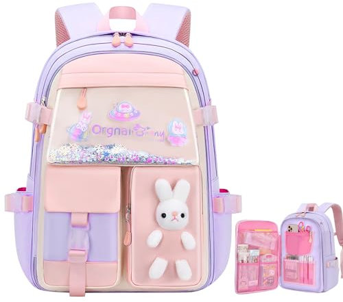 Aytop Rucksack für Mädchen, Freizeit Schulranzen Mädchen Kinder Süße Schultasche Kinderrucksack Leichte Schulrucksack Große Kapazität Wasserdicht Grundschule Schultaschen für Die Klassenfahrt(Lila)
