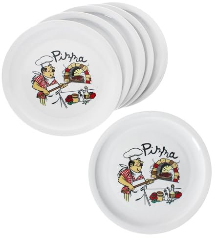 MamboCat Luigi - Set di 6 piatti per pizza, Ø 30,5 cm, per 6 persone, grandi piatti per pizza in porcellana con motivo pasticceri, per pizze, piatti piani