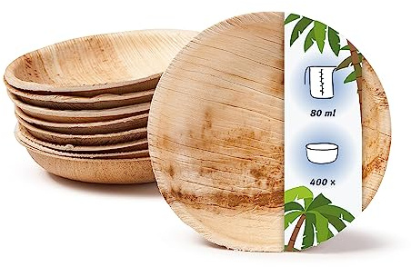 onlyleaf Palmware - Set Cuencos Snacks I 400 piezas orgánicas desechables de 80ml, Ø10cm I Party vajilla compostable y biodegradable I hojas Palma vajilla desechable para Fingerfood Dips buffet
