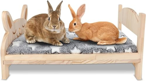 HYLYUN Letto grande in legno per conigli, 2 in 1, pieghevole, in legno, con cuscino rimovibile per conigli, porcellini d'India, gattini, cuccioli che dormono piccoli animali