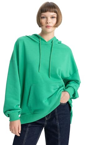 DeFacto damtröja – fashionabel huvtröja, sweatshirt och huvtröja för kvinnor – urval av huvtröjor, Grön, L