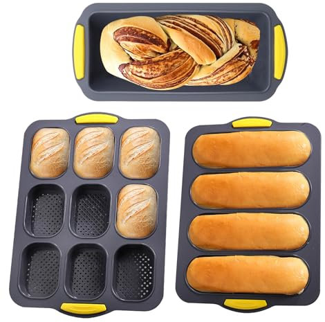 XIMKONTER Baking Mould baguette baking Vassoio 3 Rolls Antiaderente Pane Stampi da forno baguette Vassoio Easy Clean Silicone Baking baguette Strumento di pane per la cottura (grigio, baguette)