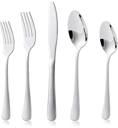 KitchenBoss Besteck Set Cutlery Set: 4 Personen Besteckset，Edelstahl Besteck，Essbesteck 20 Teilig Spülmaschinenfest Silber