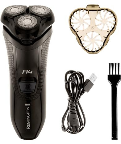 Remington Mens Electric Rotary Shaver R4 (Dual Track Blades, Flexing Blades and pivoting Neck, 40mins Usage, Pop-up Trimmer, 3-Day Stubble Styler Guard, Cordless, Cleaning Brush) R4002