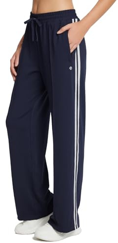 baleaf Womens Track Pants Athletic Running Pants Sweatpants Straight Leg Zipper Pockets Sports Jogging Striped Loose Fit Navy S