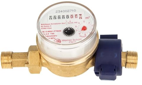 Einstrahlzähler ETK Kombi-Set (Warmwasser) bis 90 Grad Länge 80 mm, inkl. Verschraubungen 3/4 Zoll x 1/2 Zoll AG, Plombierschelle