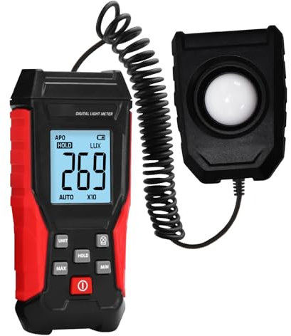 Digital Luxmeter Tragbare Photometer Belichtungsmesser Beleuchtungsstärke Lichtmesser mit 200.000 Lux Bereich LCD Display, Beleuchtungsmessung für Innen- und Außenpflanzenanbau