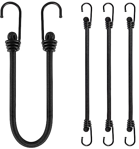 Bungee Cords With Hooks 24 Inch, 4 PCS Heavy Duty Bungee Cord, 8mm Thick Bungee Straps, Elastic Straps With Hooks for Securing Tarps, Luggage, Tents, Bikes or Caravan Camping