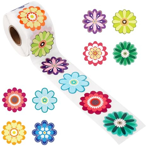 500stk Dekorative Blumenaufkleber, 8 Designs 3,8cm Wasserfest Blumenaufkleberrolle Bunt Frühlings Sommeraufkleber für Kinder Wasserflasche Sammelalbum Klassenbelohnungen Geschenkdekoration