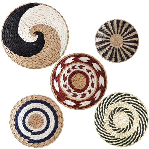 Cesto da parete intrecciato con gancio intrecciato set di 5 decorazioni da parete in tessuto erba da appendere decorazione da parete in tessuto rustico arte decorativa naturale per camera da letto hot