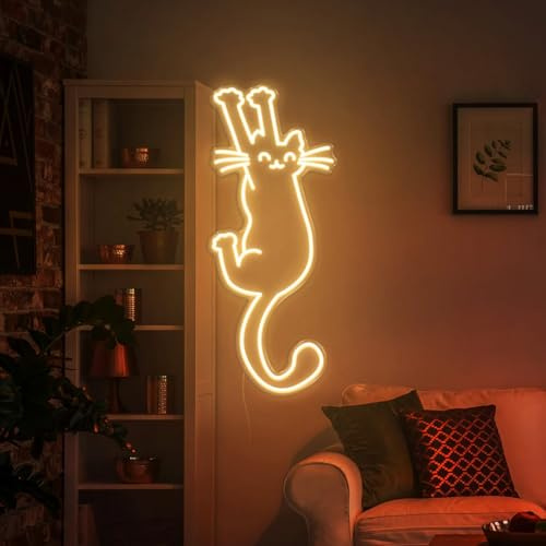 Paw Up - Cartel de neón con diseño de gato con luz LED | Letrero de luz personalizado de neón para los amantes de los gatos, regalo