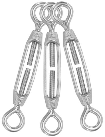 sourcing map M4 Eye and Eye Turnbuckles for Cable Wire Rope Tension, 304 Stainless Steel Turnbuckle Adjustable for Shade Sail String Light Hanging Pack of 3
