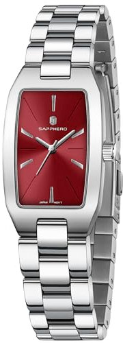 SAPPHERO Damenuhr Analog Quarz Armbanduhr Damen mit Edelstahlband Rechteckiges Gehäuse 3ATM Wasserdicht Uhr Geschenk für Damen Erhältlich Goldene und Silber