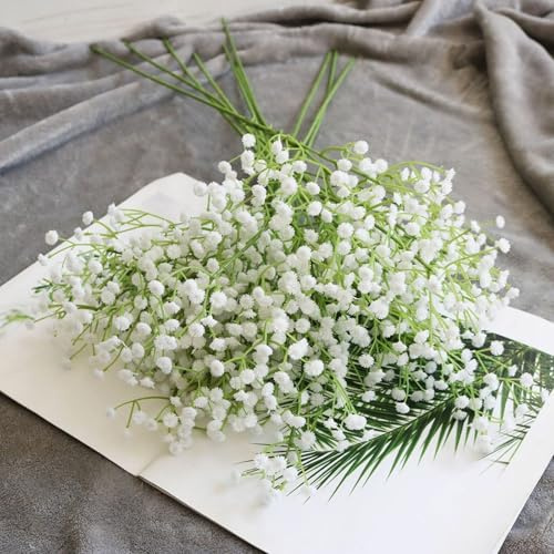 Sandyseptember Künstliche Blumen, Kunstblumen, Seide, Kunststoff, künstliche Schleierkraut, realistische Blumenarrangements, Hochzeitsdekoration, Tischdekoration, (((((((((((((((((weiß)