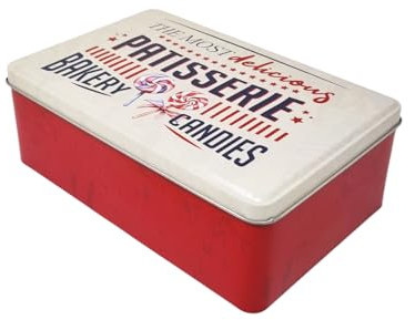 Scatola Contenitore in Latta per Cucina Casa Dispensa Colore Rosso The Most Delicious Patisserie 2l 20x13x7cm