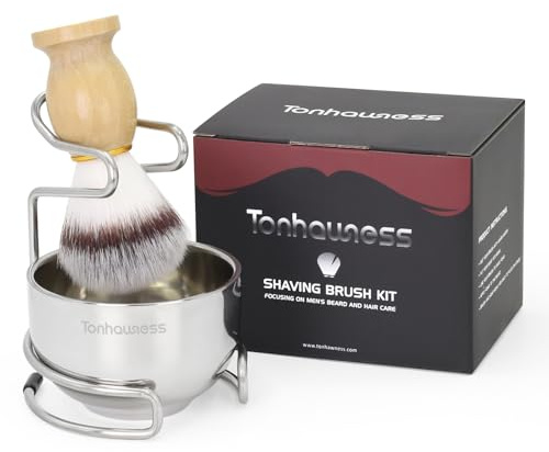 Ensemble de brosses de rasage pour homme, kit de rasage 3 en 1 comprenant une brosse de rasage en poils de blaireau en nylon, un bol de rasage en acier inoxydable et un support pour rasage humide