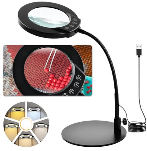 Mapille 10x Lente di Ingrandimento con Luce, 5 Modalità Colore Dimmerabili Lampada Lente Ingrandimento, Lampada ingrandimento per Lettura Riparazione Artigianato