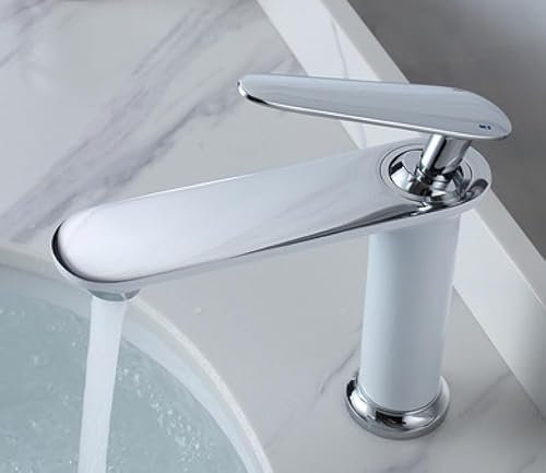 Robinet d’eau chaude et froide or brossé, lavabo de salle de bain, lavabo sous plan, chrome blanc, modèle bas