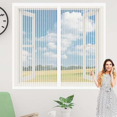 Zanzariera Magnetica Finestra Regolabile 155 x 80 cm Tenda Zanzariera Porta Finestra Cortile Impedendo Agli Insetti di Entrare per Porte Finestre Scorrevole, Bianco