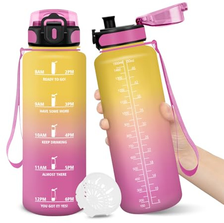 Motswedi Gourde Sport, 1000/1500ml Sans BPA, Bouteille d'eau, Étanche & Réutilisable, Gourde, avec Marqueur de Temps et Filtre, Gourde Pour Enfant, Adulte, Sport, Yoga, Gym, Camping, Randonnée