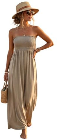 HUBIBUBI Women's Sleeveless Printed or Plain Bandeau Sheering Maxi Long Dress – Lightweight Strapless Summer Sundress, Sizes 8-26