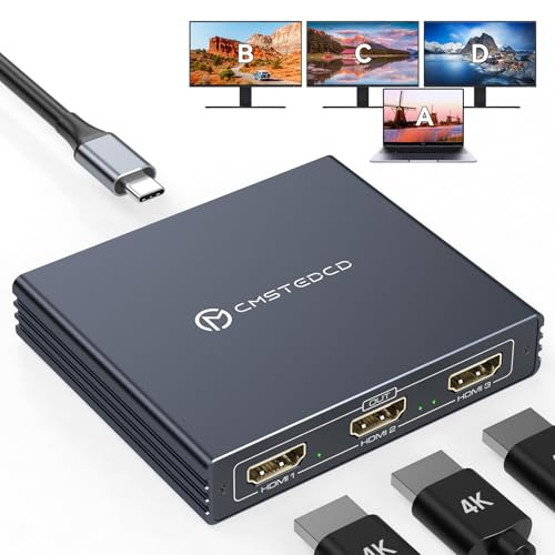 FQuanmap USB C zu HDMI Splitter für 3 Monitore mit 100W PD 4K@60Hz USB-C zu 3 HDMI Adapter 1 in 3 Out Support Extended Mode auf Windows für Thunderbolt 3 oder höher Port