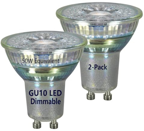 Dimmable GU10 LED Bulbs Natural White,5W LED GU10 Glass Spotlight,50W Halogen Lamp Equivalent,4000K Neutral White,Home Lighting,Range Hood Light Bulbs,Table Lamp,Ceiling,Recessed Track Lighting,2-Pack